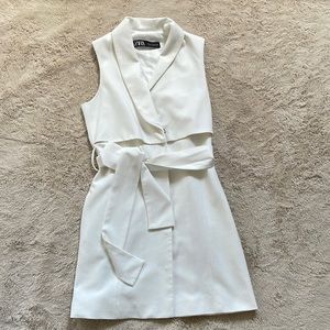 Zara suit short dress tie waist off white small size